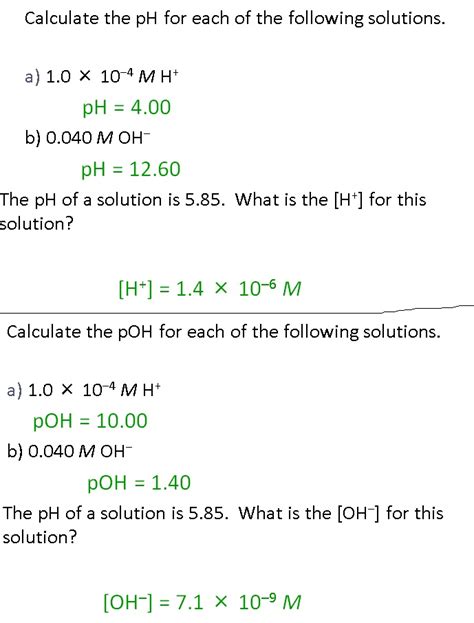 Solved calculate the pH of the following solutions: 1) 0.40